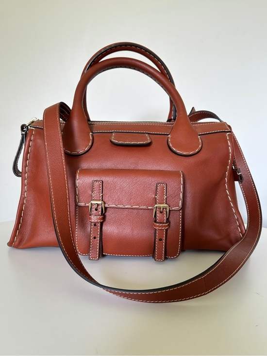 Chloe Handbags - CHLOE Edith Classic Cognac Brown Leather Satchel Handbag Removable Strap